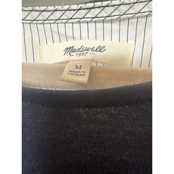 Madewell  Navy Blue Top with White and Blue Striped Overlapping Open Back Detail - Picture 3 of 7